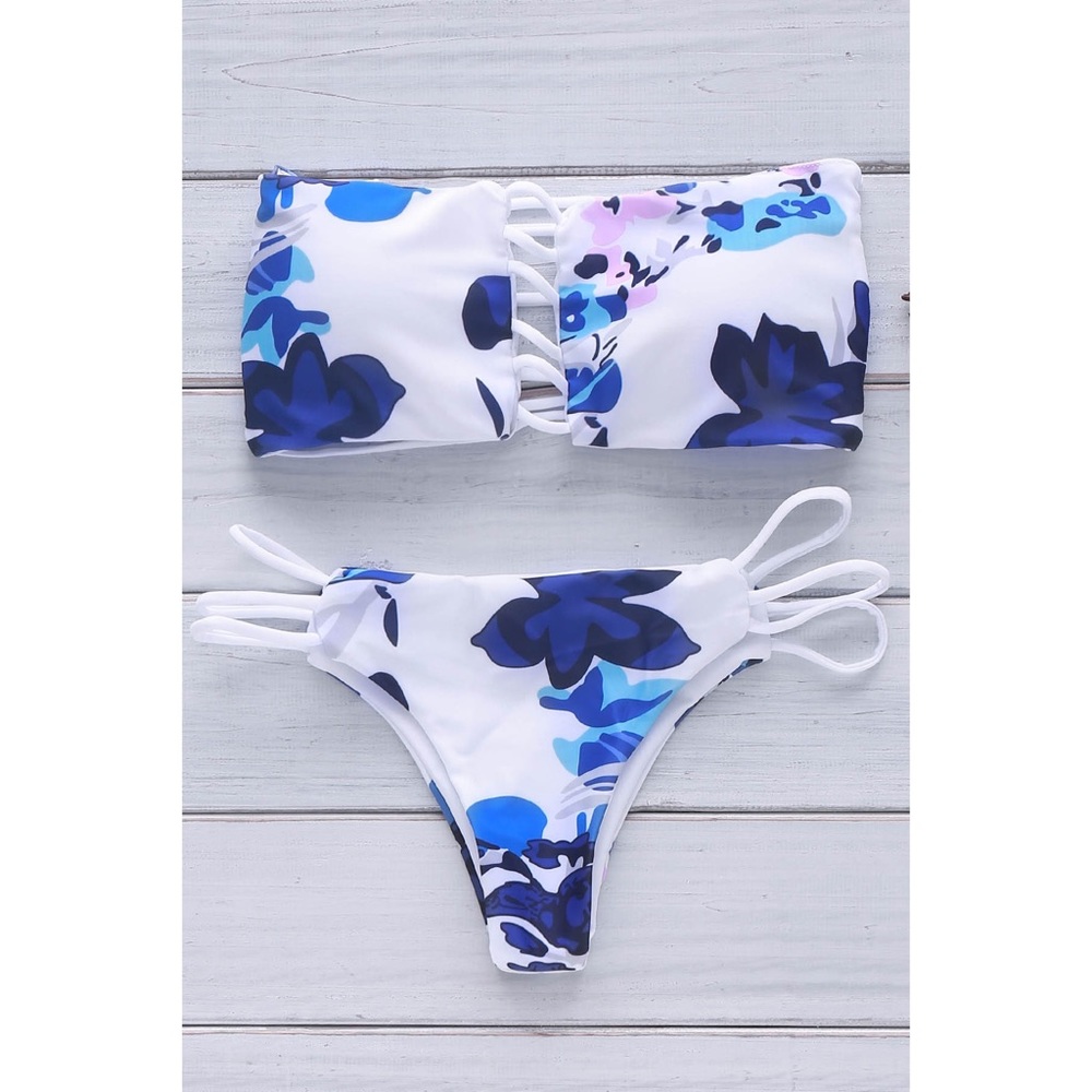 Floral bandeau bikini set